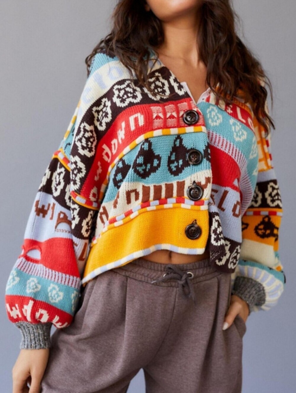 Urban Outfitters UO BDG Shae Slouchy Slow Down Cardigan Patchwork Sweater S